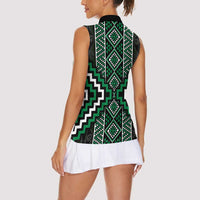 Jade Tukutuku Pattern Aotearoa Women Sleeveless Polo Shirt Niho Taniwha and Puhoro Motifs