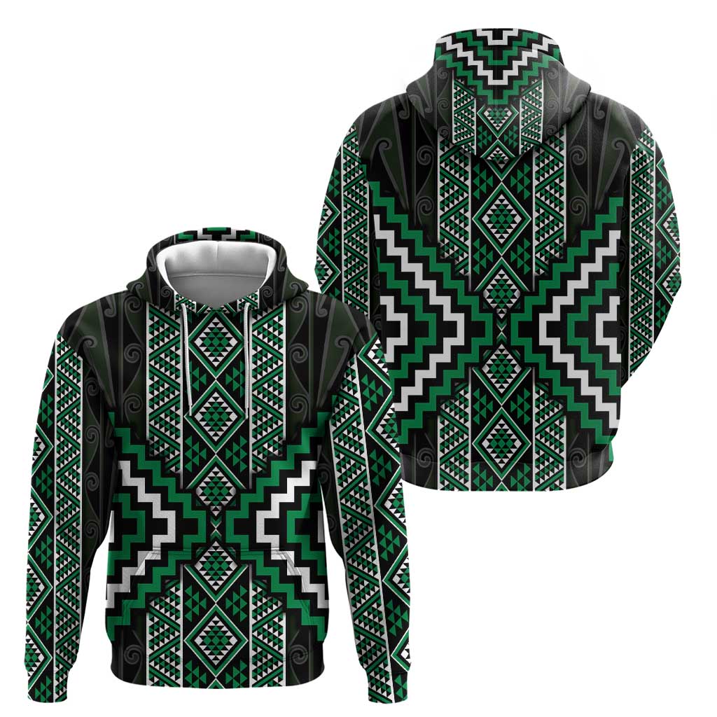 Jade Tukutuku Pattern Aotearoa Zip Hoodie Niho Taniwha and Puhoro Motifs