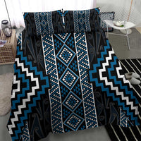 Azure Tukutuku Pattern Aotearoa Bedding Set Niho Taniwha and Puhoro Motifs