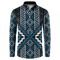Azure Tukutuku Pattern Aotearoa Button Sweatshirt Niho Taniwha and Puhoro Motifs