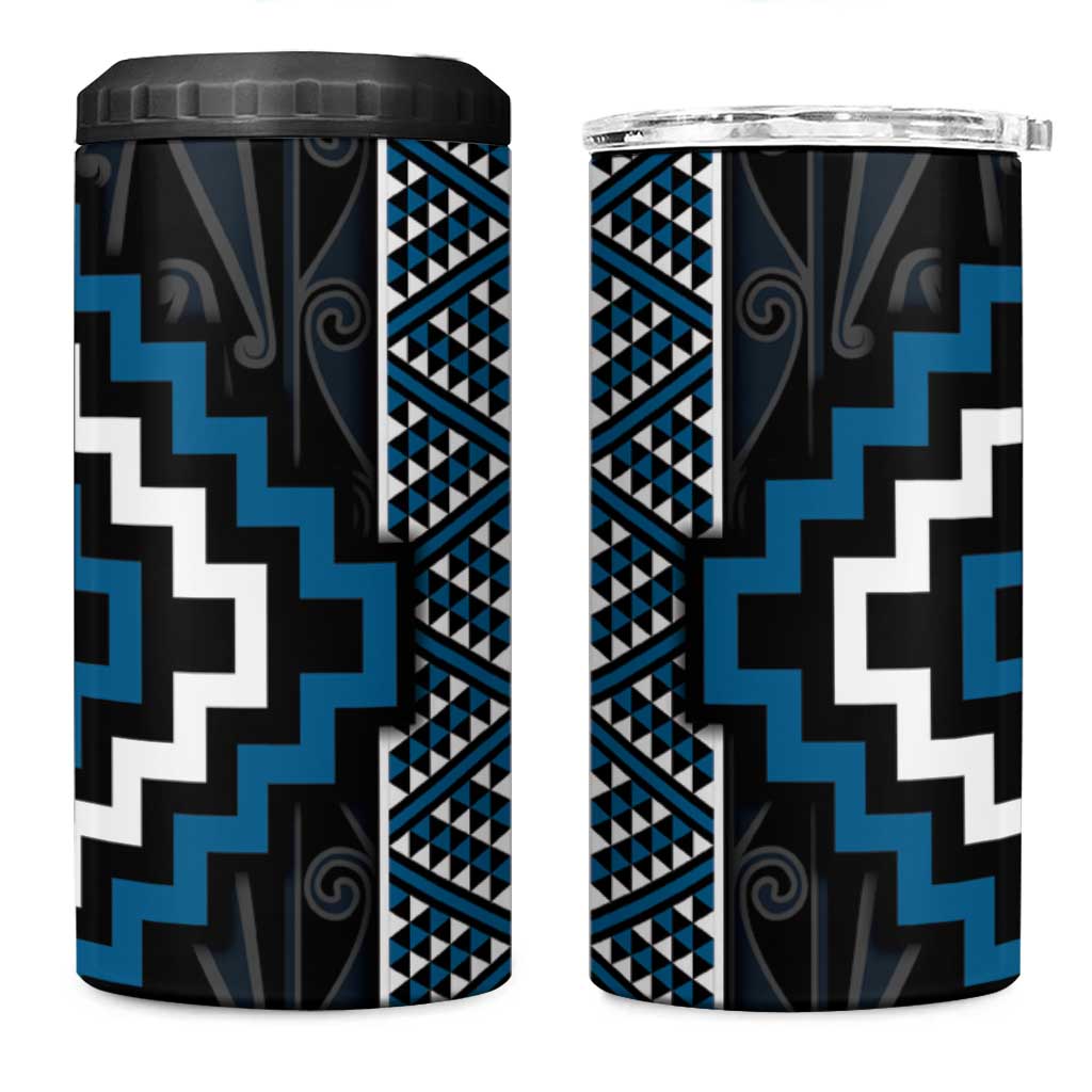 Azure Tukutuku Pattern Aotearoa 4 in 1 Can Cooler Tumbler Niho Taniwha and Puhoro Motifs