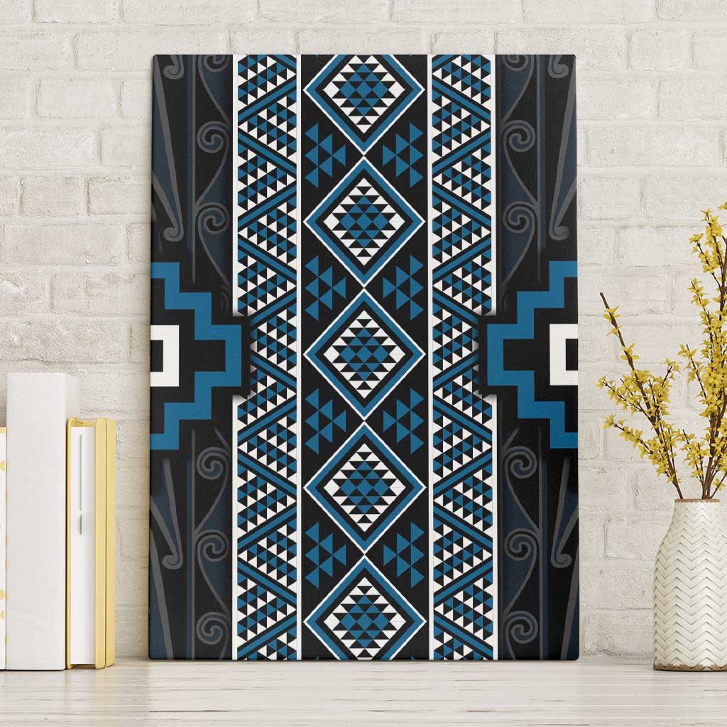 Azure Tukutuku Pattern Aotearoa Canvas Wall Art Niho Taniwha and Puhoro Motifs