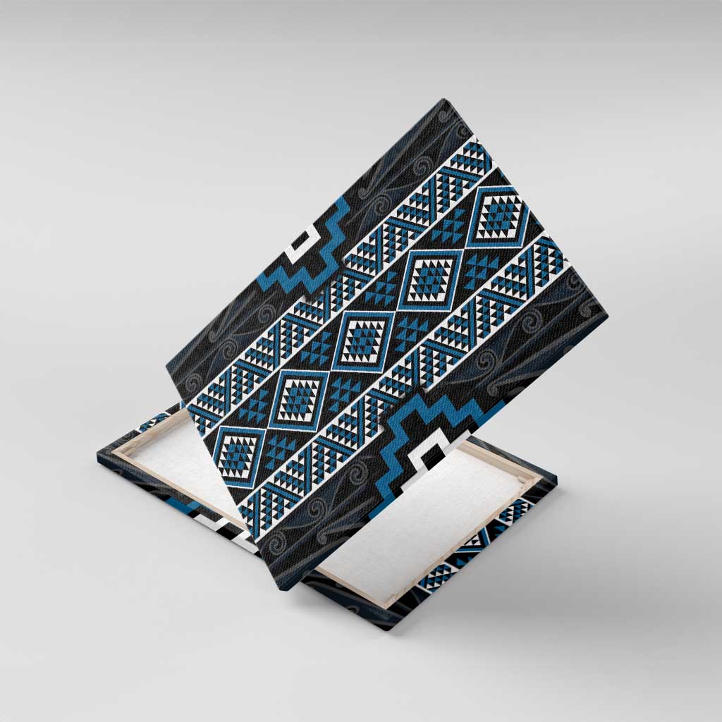 Azure Tukutuku Pattern Aotearoa Canvas Wall Art Niho Taniwha and Puhoro Motifs