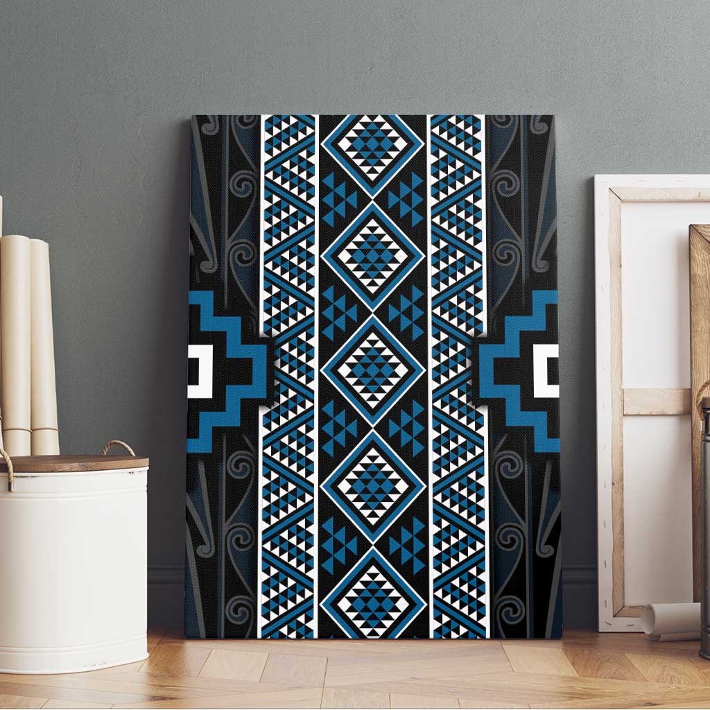 Azure Tukutuku Pattern Aotearoa Canvas Wall Art Niho Taniwha and Puhoro Motifs