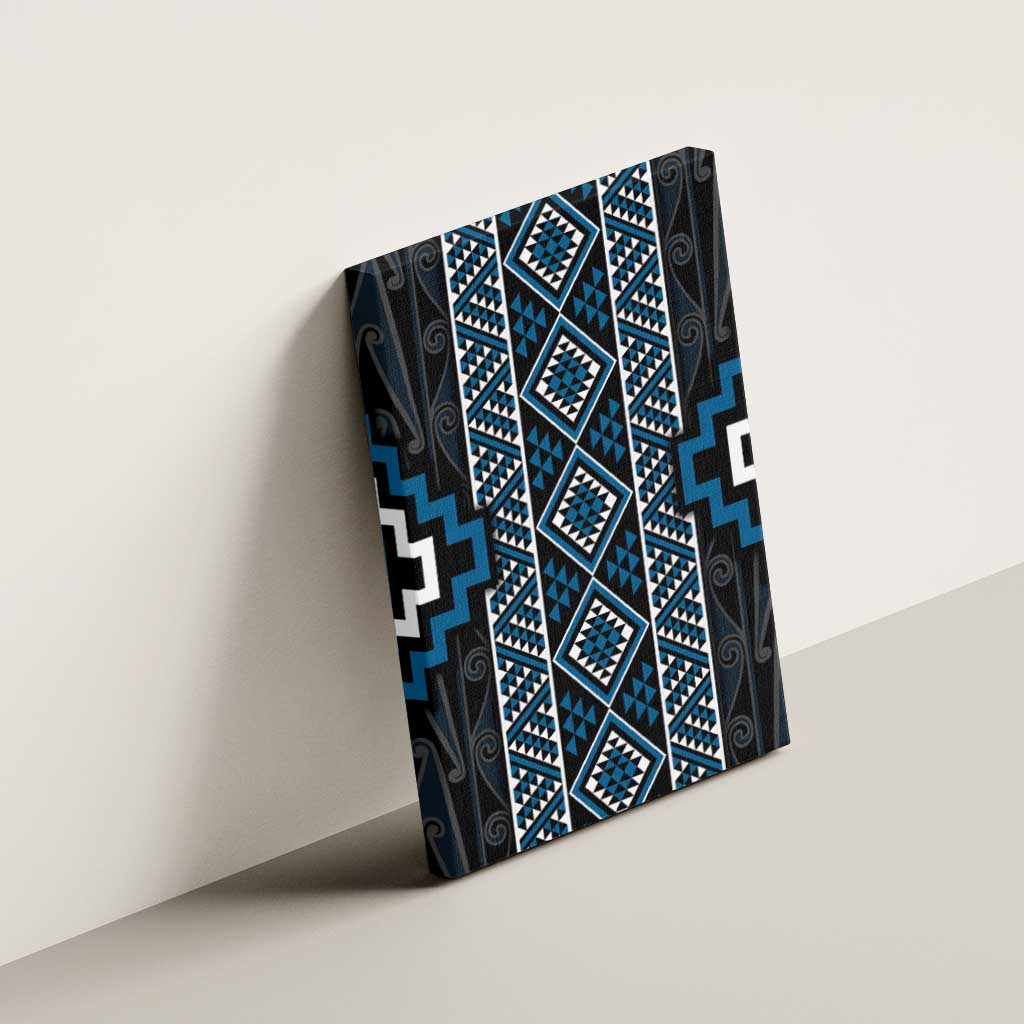 Azure Tukutuku Pattern Aotearoa Canvas Wall Art Niho Taniwha and Puhoro Motifs