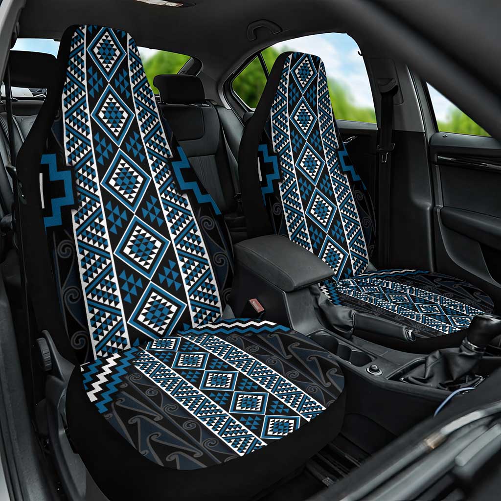 Azure Tukutuku Pattern Aotearoa Car Seat Cover Niho Taniwha and Puhoro Motifs