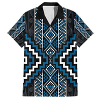 Azure Tukutuku Pattern Aotearoa Family Matching Off Shoulder Maxi Dress and Hawaiian Shirt Niho Taniwha and Puhoro Motifs