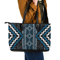 Azure Tukutuku Pattern Aotearoa Leather Tote Bag Niho Taniwha and Puhoro Motifs