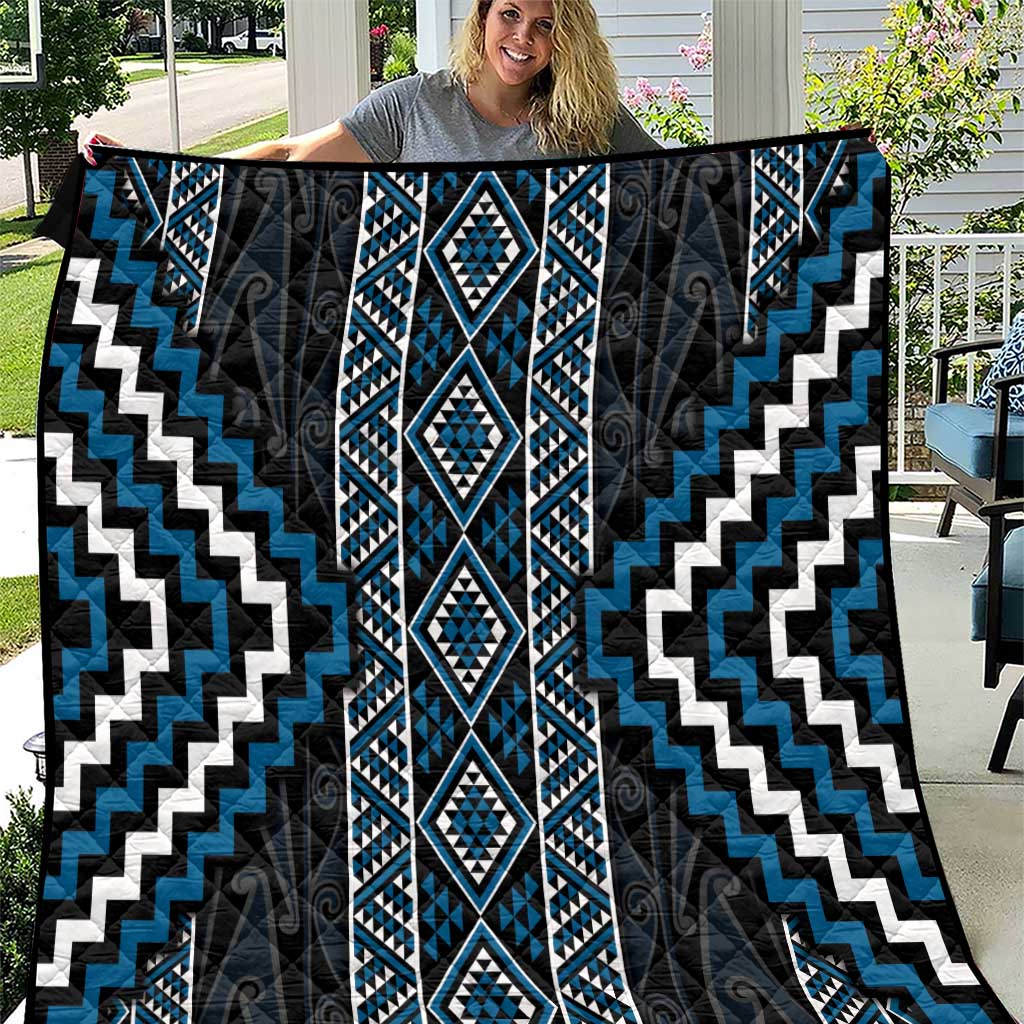 Azure Tukutuku Pattern Aotearoa Quilt Niho Taniwha and Puhoro Motifs LT7 Blue - Polynesian Pride