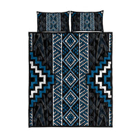 Azure Tukutuku Pattern Aotearoa Quilt Bed Set Niho Taniwha and Puhoro Motifs