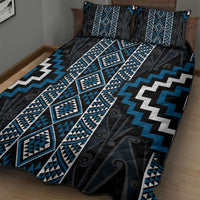 Azure Tukutuku Pattern Aotearoa Quilt Bed Set Niho Taniwha and Puhoro Motifs
