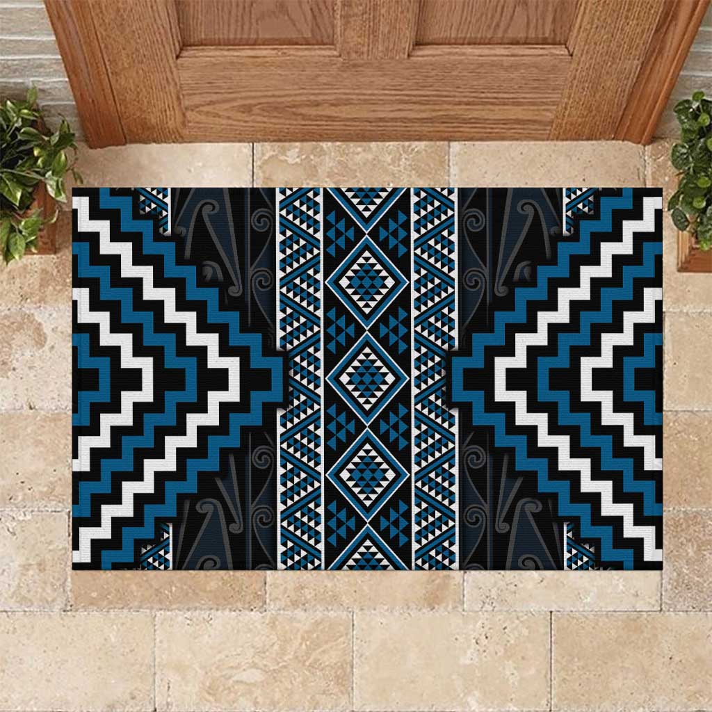 Azure Tukutuku Pattern Aotearoa Rubber Doormat Niho Taniwha and Puhoro Motifs LT7 Blue - Polynesian Pride
