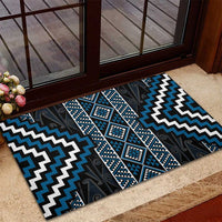 Azure Tukutuku Pattern Aotearoa Rubber Doormat Niho Taniwha and Puhoro Motifs