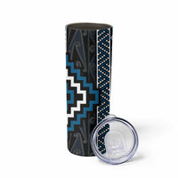 Azure Tukutuku Pattern Aotearoa Skinny Tumbler Niho Taniwha and Puhoro Motifs