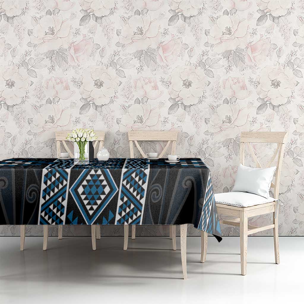 Azure Tukutuku Pattern Aotearoa Tablecloth Niho Taniwha and Puhoro Motifs