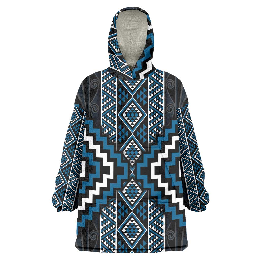Azure Tukutuku Pattern Aotearoa Wearable Blanket Hoodie Niho Taniwha and Puhoro Motifs