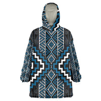 Azure Tukutuku Pattern Aotearoa Wearable Blanket Hoodie Niho Taniwha and Puhoro Motifs