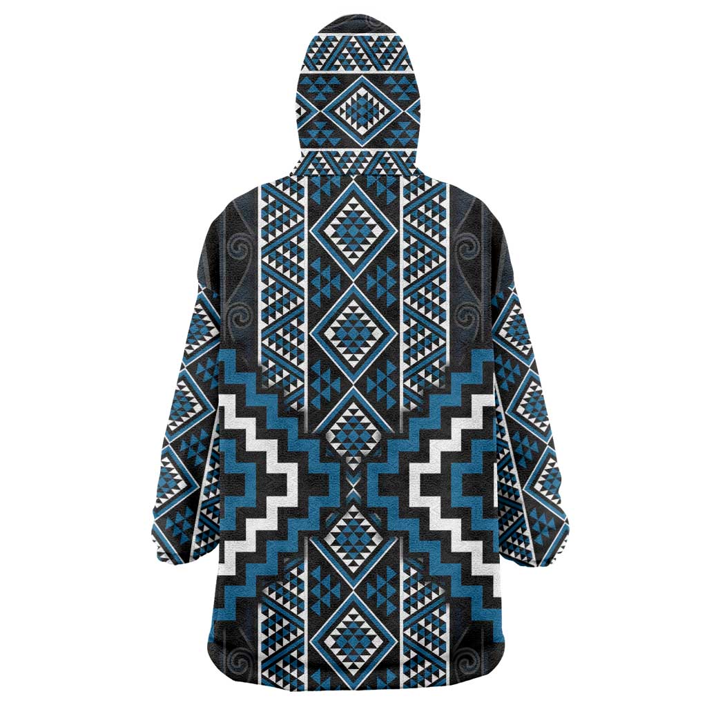 Azure Tukutuku Pattern Aotearoa Wearable Blanket Hoodie Niho Taniwha and Puhoro Motifs