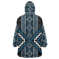 Azure Tukutuku Pattern Aotearoa Wearable Blanket Hoodie Niho Taniwha and Puhoro Motifs