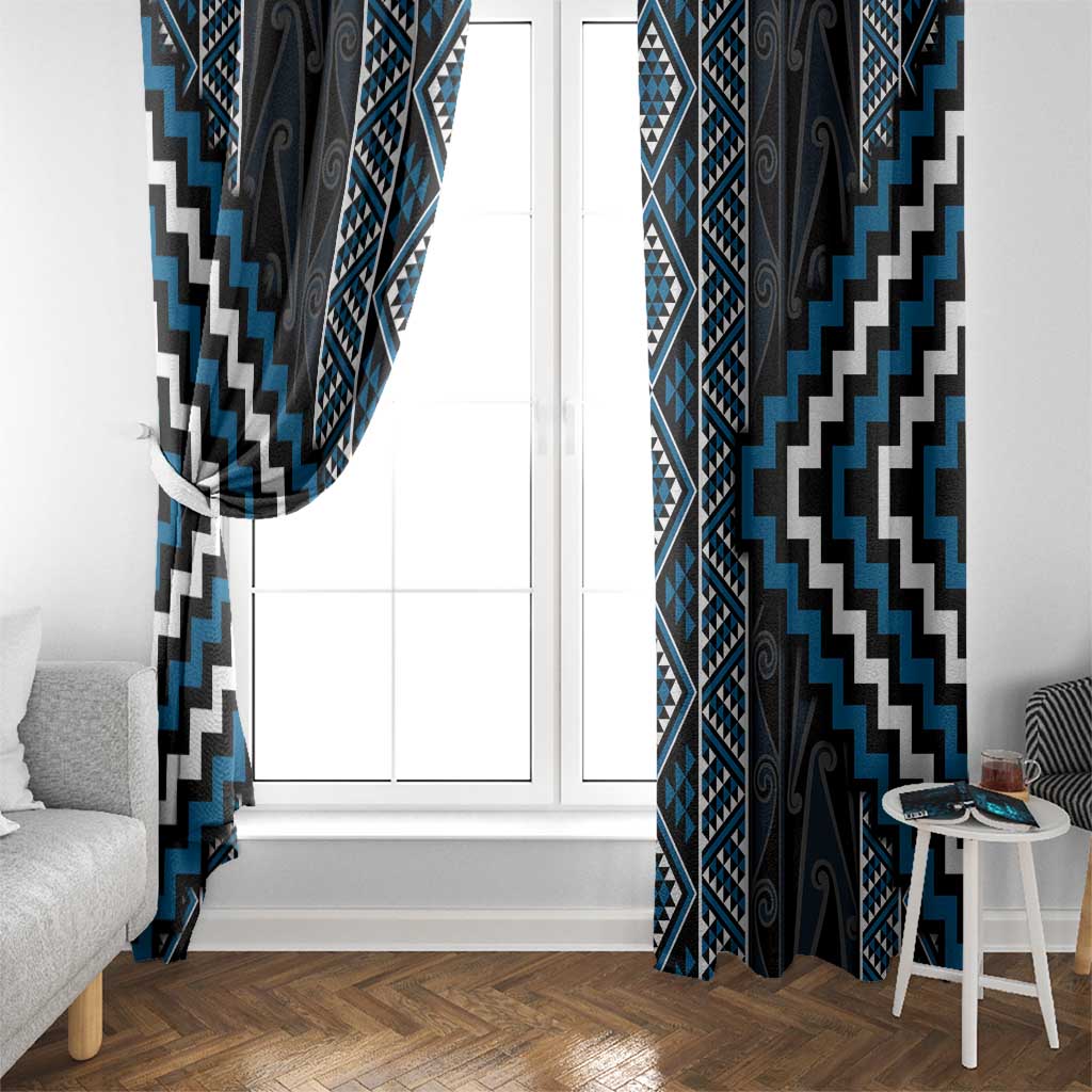 Azure Tukutuku Pattern Aotearoa Window Curtain Niho Taniwha and Puhoro Motifs