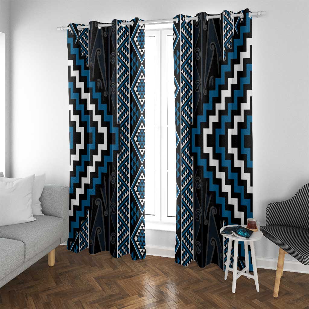 Azure Tukutuku Pattern Aotearoa Window Curtain Niho Taniwha and Puhoro Motifs