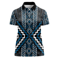 Azure Tukutuku Pattern Aotearoa Women Polo Shirt Niho Taniwha and Puhoro Motifs LT7 Female Blue - Polynesian Pride