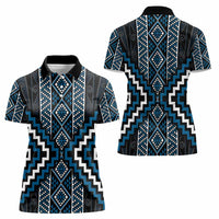 Azure Tukutuku Pattern Aotearoa Women Polo Shirt Niho Taniwha and Puhoro Motifs LT7 - Polynesian Pride