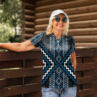 Azure Tukutuku Pattern Aotearoa Women Polo Shirt Niho Taniwha and Puhoro Motifs LT7 - Polynesian Pride