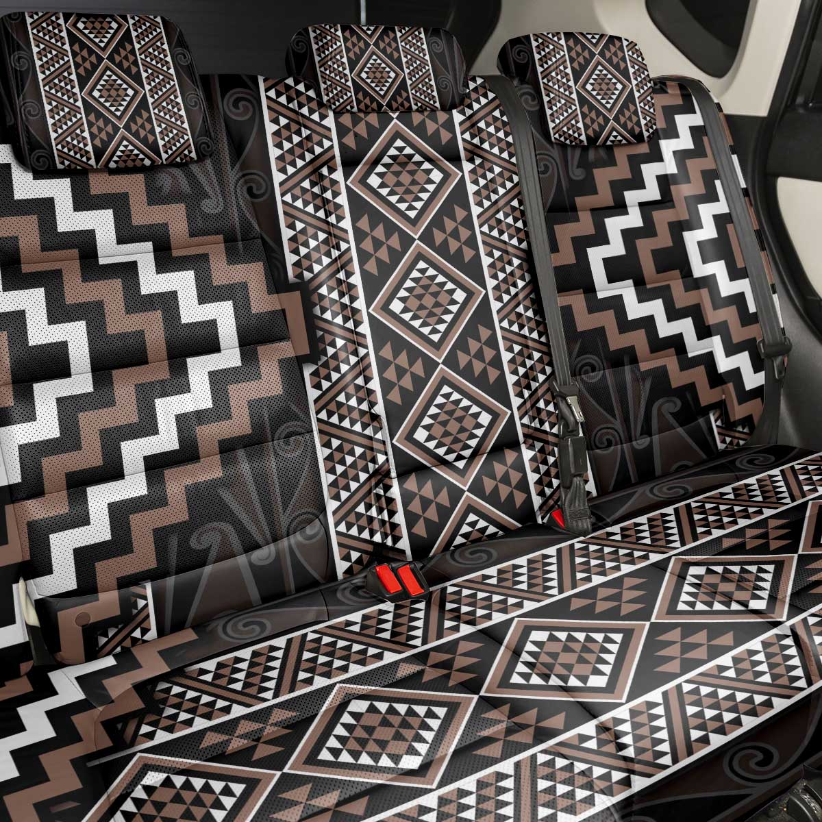 Classic Tukutuku Pattern Aotearoa Back Car Seat Cover Niho Taniwha and Puhoro Motifs