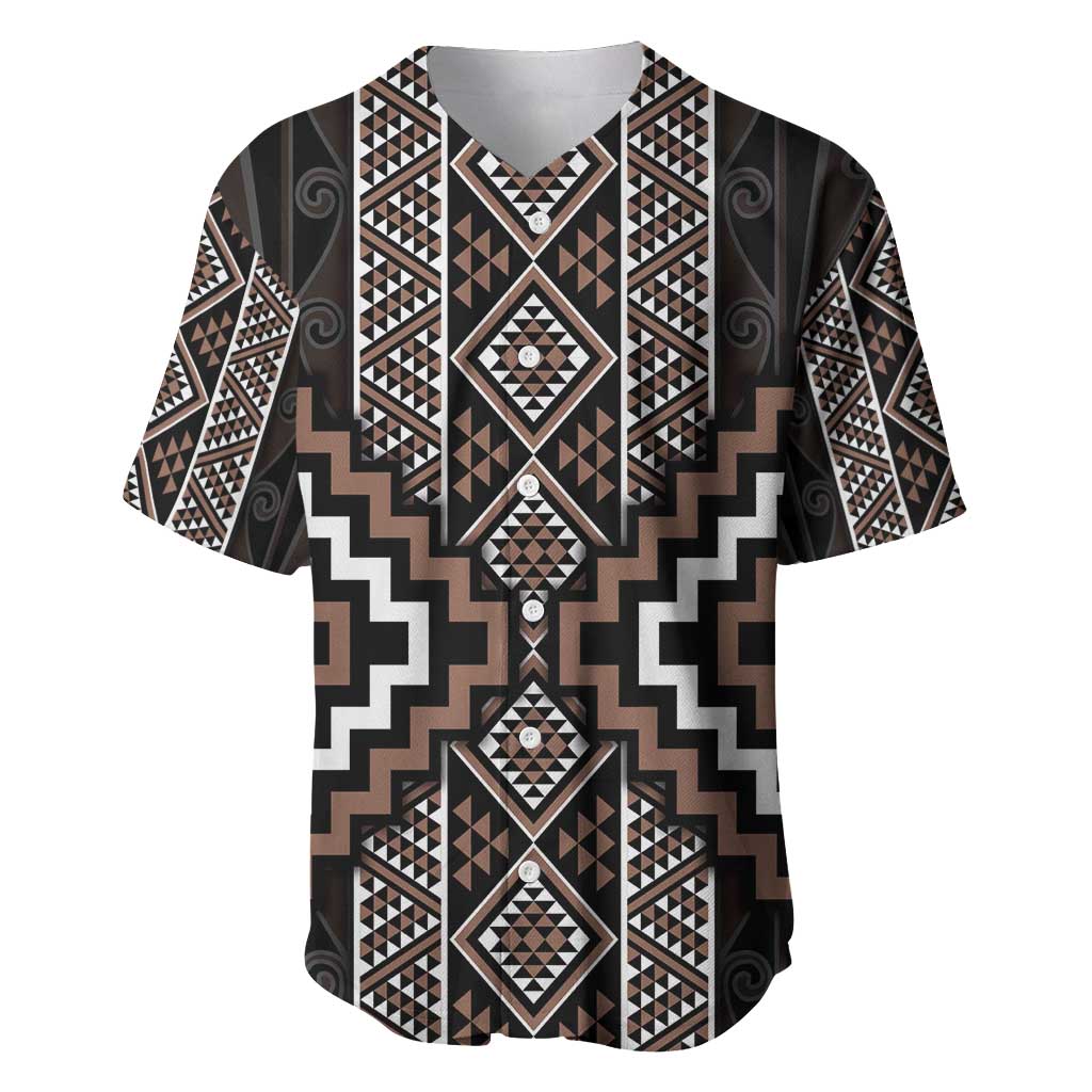 Classic Tukutuku Pattern Aotearoa Baseball Jersey Niho Taniwha and Puhoro Motifs LT7 Brown - Polynesian Pride