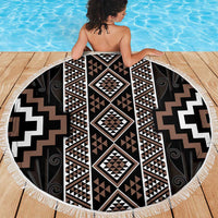 Classic Tukutuku Pattern Aotearoa Beach Blanket Niho Taniwha and Puhoro Motifs