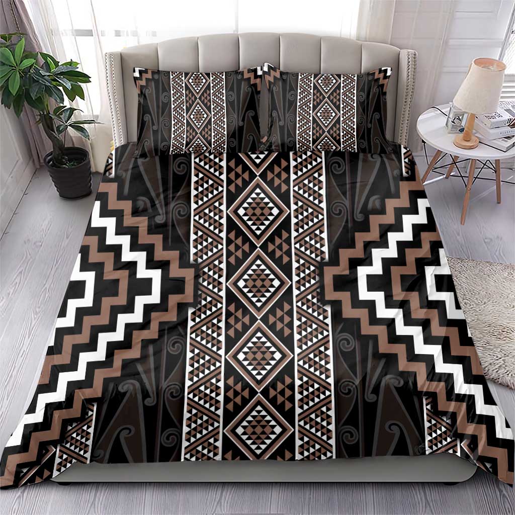 Classic Tukutuku Pattern Aotearoa Bedding Set Niho Taniwha and Puhoro Motifs
