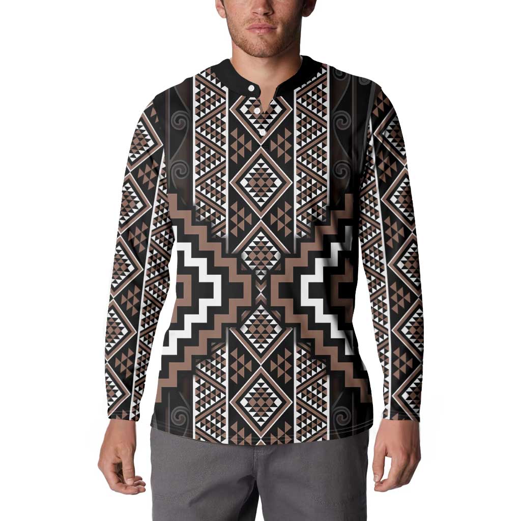 Classic Tukutuku Pattern Aotearoa Button Sweatshirt Niho Taniwha and Puhoro Motifs