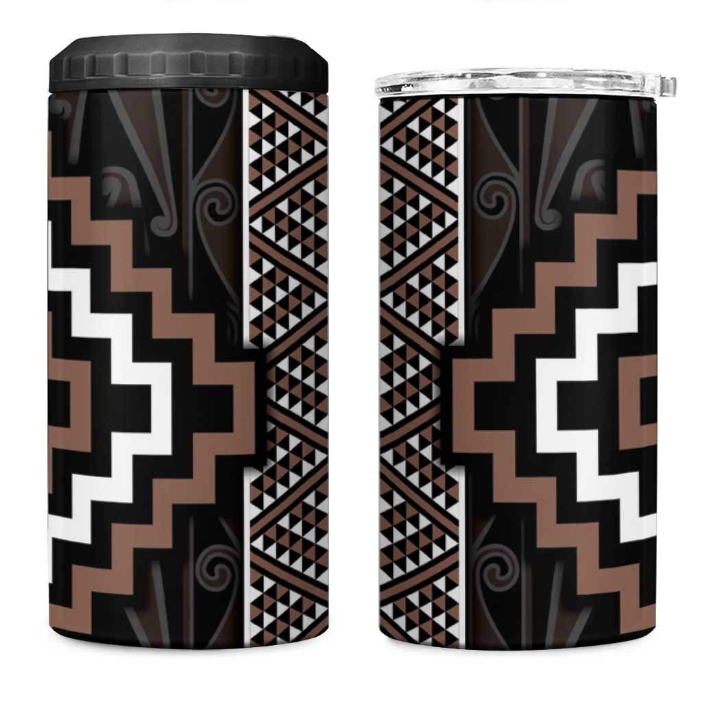 Classic Tukutuku Pattern Aotearoa 4 in 1 Can Cooler Tumbler Niho Taniwha and Puhoro Motifs