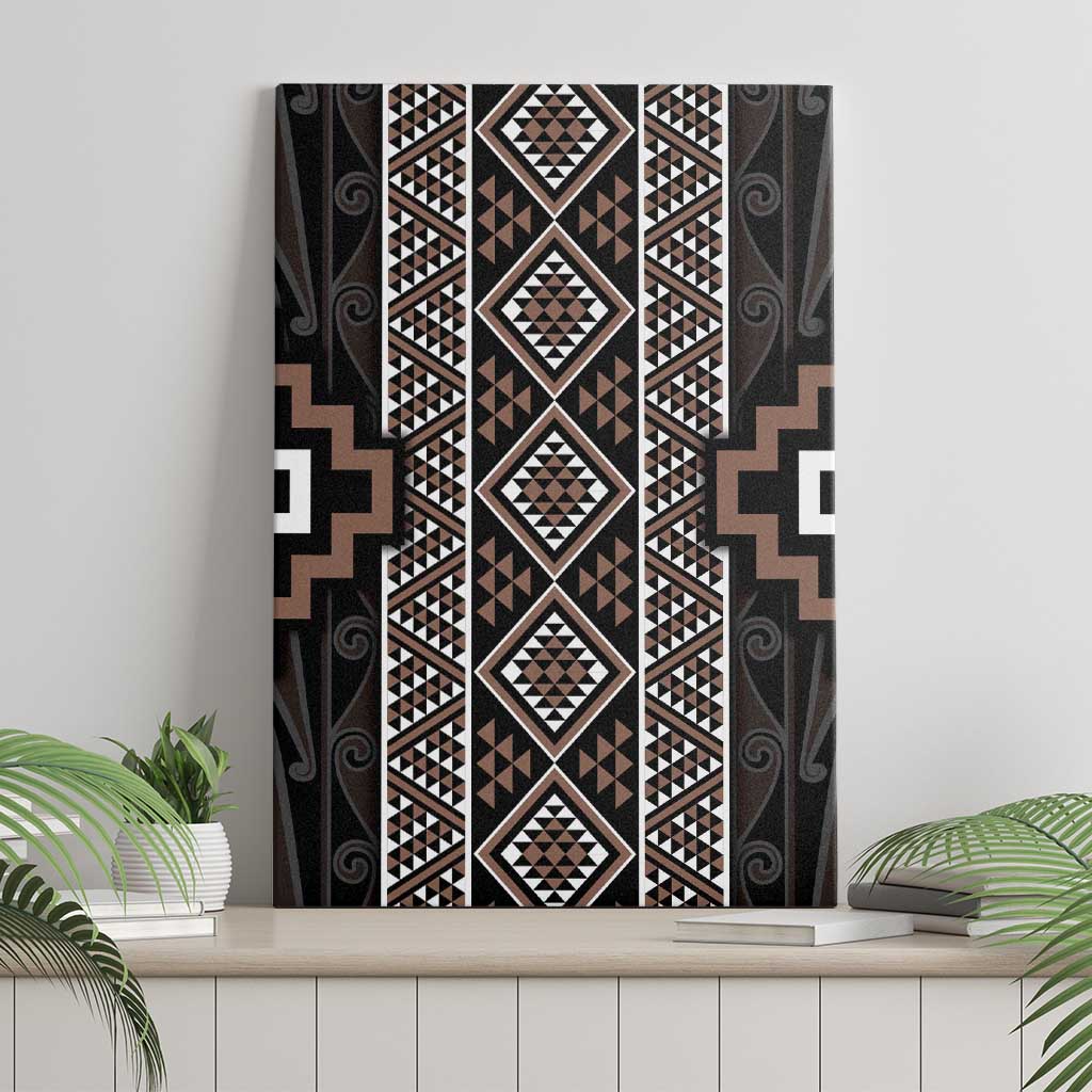 Classic Tukutuku Pattern Aotearoa Canvas Wall Art Niho Taniwha and Puhoro Motifs
