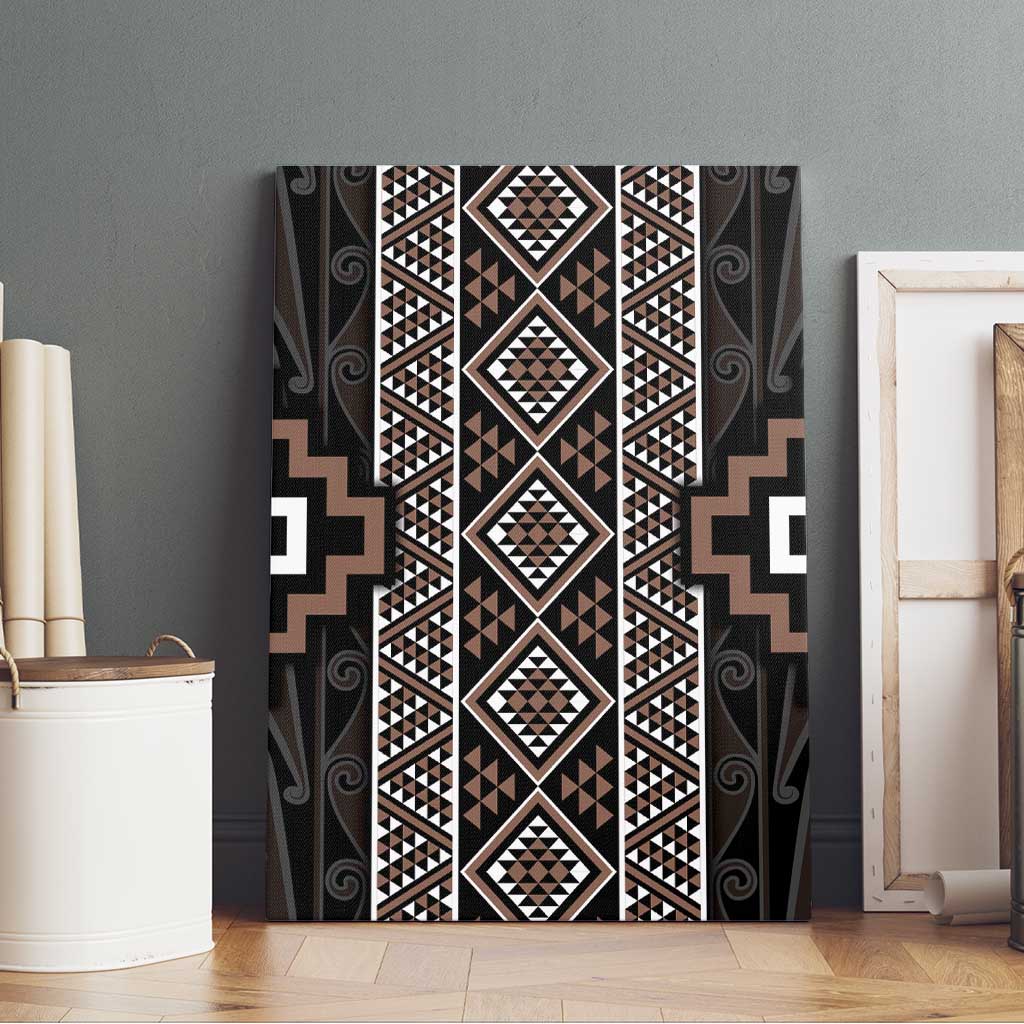 Classic Tukutuku Pattern Aotearoa Canvas Wall Art Niho Taniwha and Puhoro Motifs