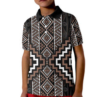 Classic Tukutuku Pattern Aotearoa Kid Polo Shirt Niho Taniwha and Puhoro Motifs LT7 Kid Brown - Polynesian Pride