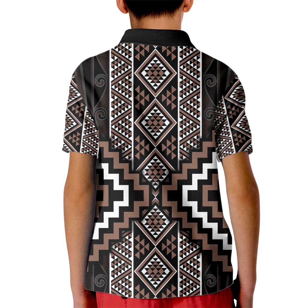Classic Tukutuku Pattern Aotearoa Kid Polo Shirt Niho Taniwha and Puhoro Motifs LT7 - Polynesian Pride