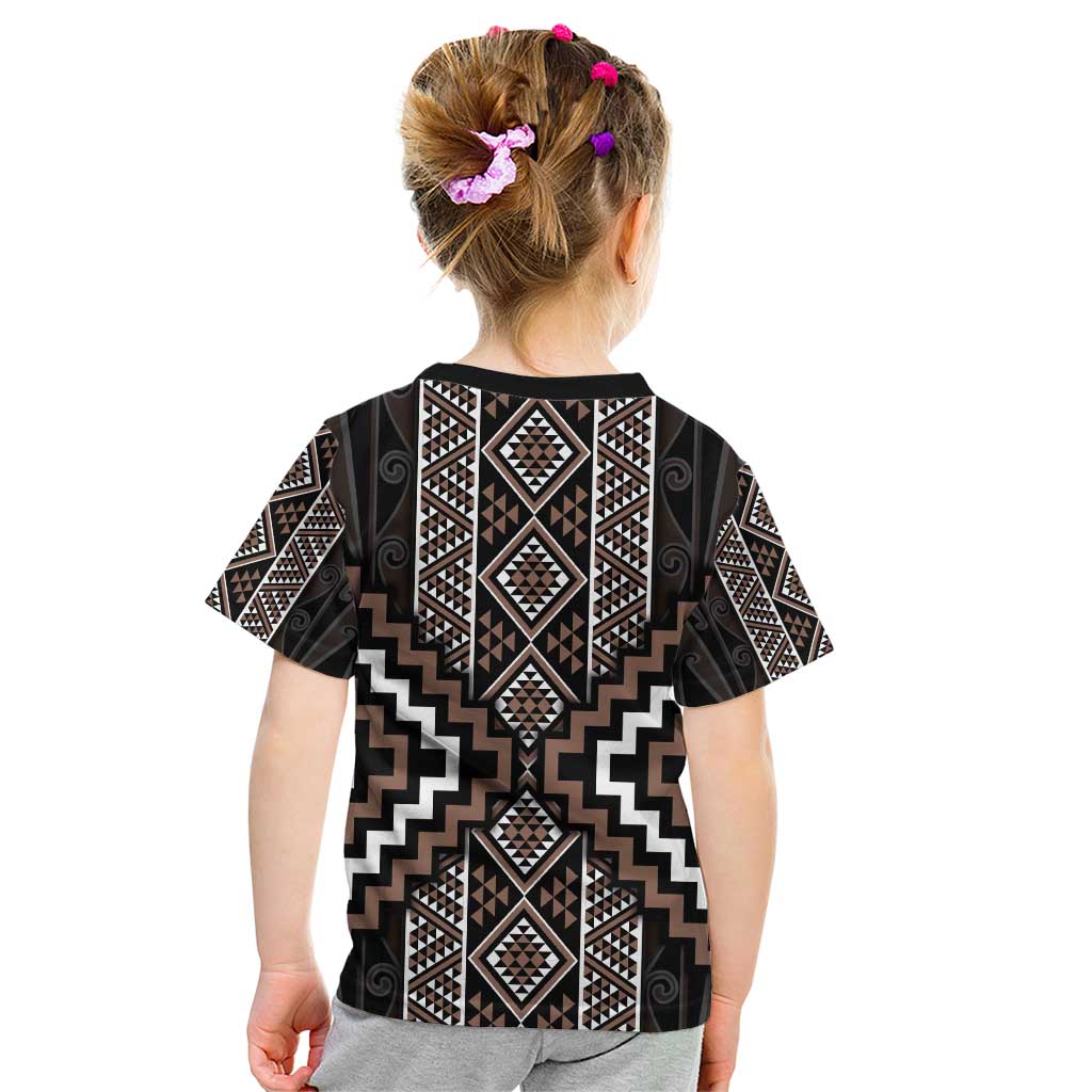 Classic Tukutuku Pattern Aotearoa Kid T Shirt Niho Taniwha and Puhoro Motifs LT7 - Polynesian Pride