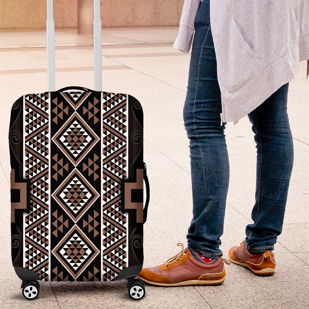 Classic Tukutuku Pattern Aotearoa Luggage Cover Niho Taniwha and Puhoro Motifs