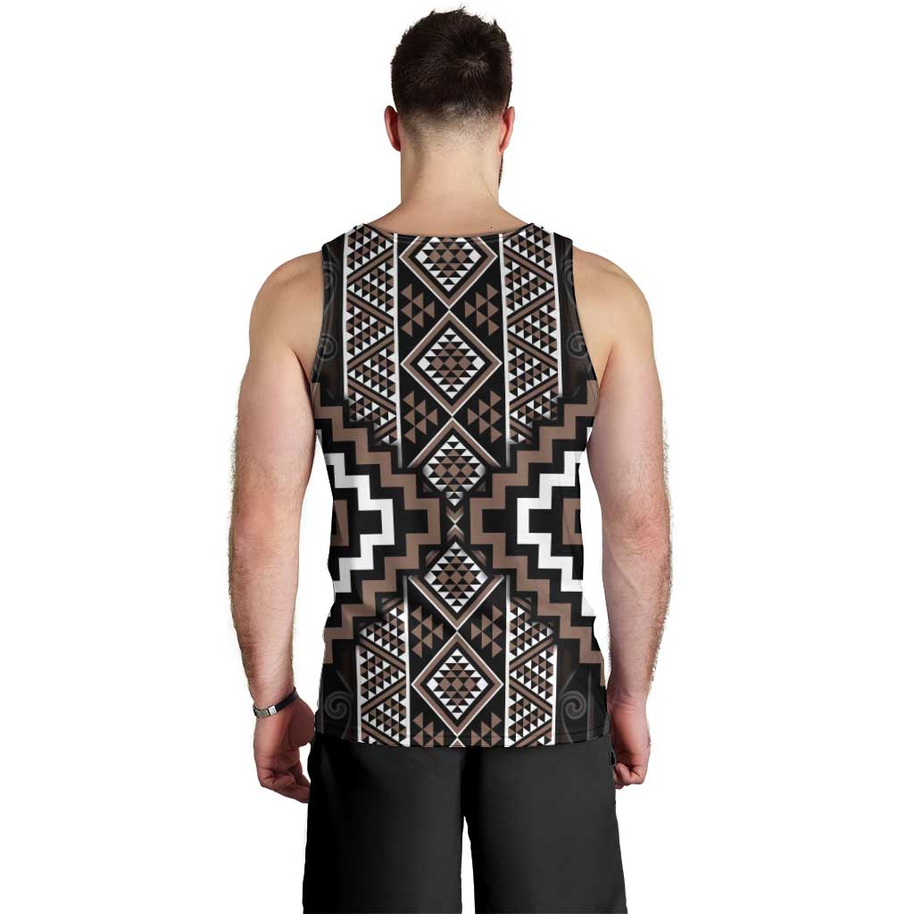 Classic Tukutuku Pattern Aotearoa Men Tank Top Niho Taniwha and Puhoro Motifs