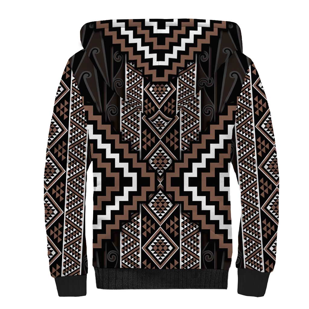 Classic Tukutuku Pattern Aotearoa Sherpa Hoodie Niho Taniwha and Puhoro Motifs