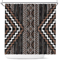 Classic Tukutuku Pattern Aotearoa Shower Curtain Niho Taniwha and Puhoro Motifs