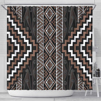 Classic Tukutuku Pattern Aotearoa Shower Curtain Niho Taniwha and Puhoro Motifs