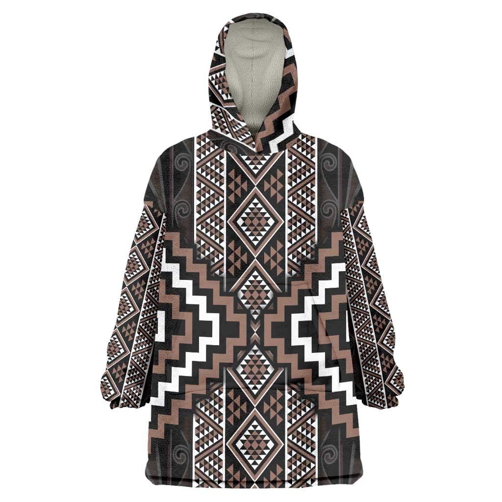Classic Tukutuku Pattern Aotearoa Wearable Blanket Hoodie Niho Taniwha and Puhoro Motifs