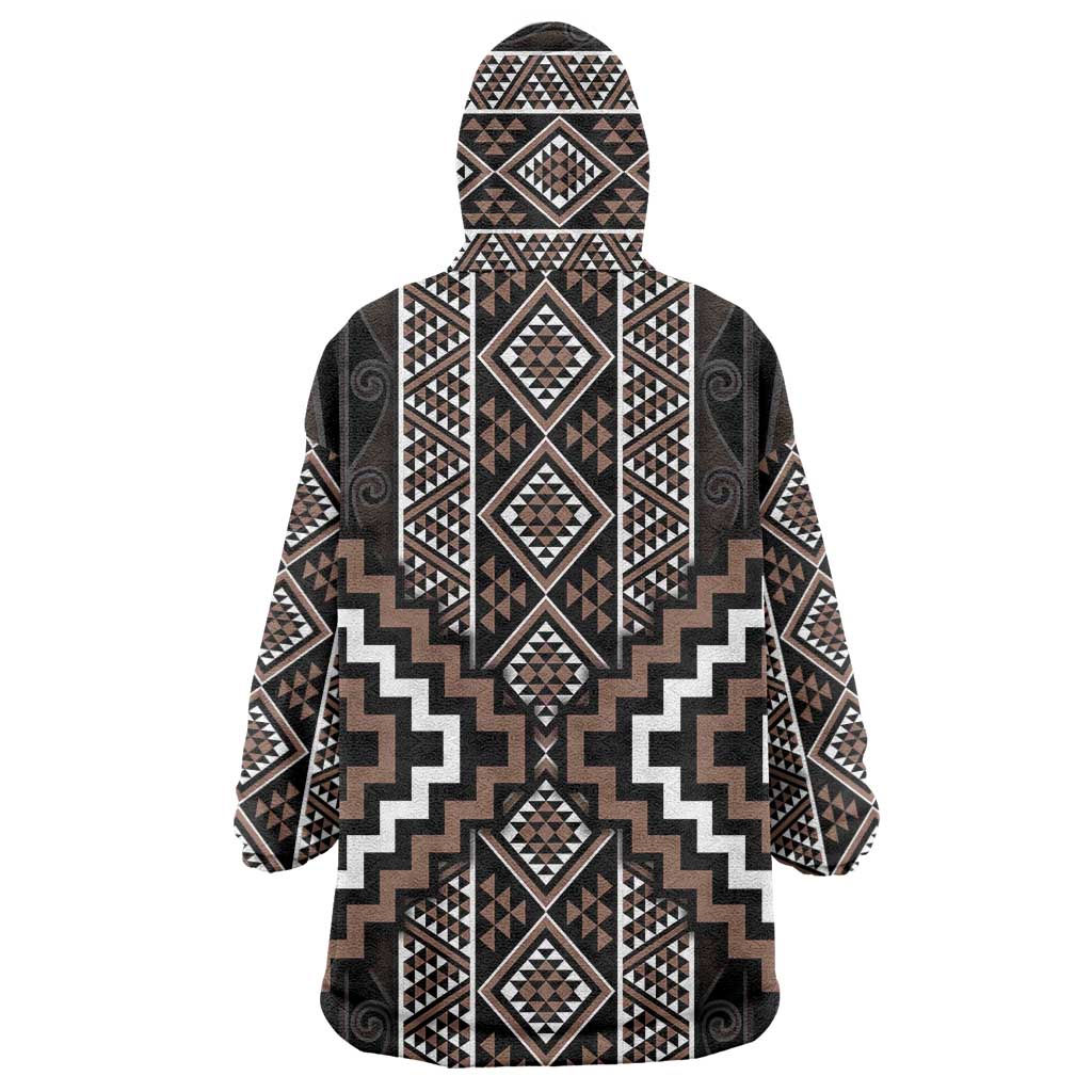 Classic Tukutuku Pattern Aotearoa Wearable Blanket Hoodie Niho Taniwha and Puhoro Motifs