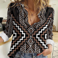 Classic Tukutuku Pattern Aotearoa Women Casual Shirt Niho Taniwha and Puhoro Motifs