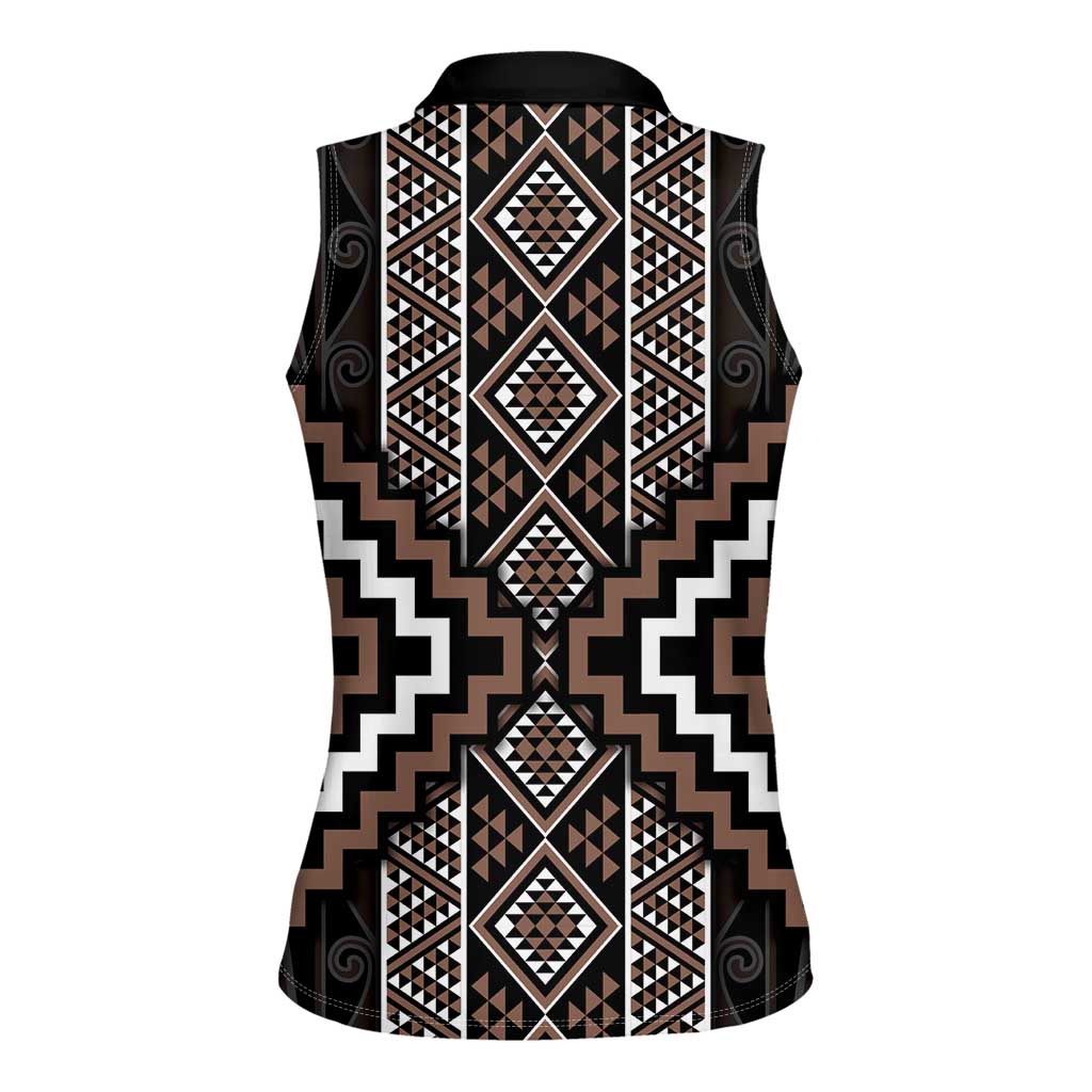 Classic Tukutuku Pattern Aotearoa Women Sleeveless Polo Shirt Niho Taniwha and Puhoro Motifs LT7 - Polynesian Pride