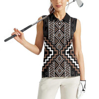 Classic Tukutuku Pattern Aotearoa Women Sleeveless Polo Shirt Niho Taniwha and Puhoro Motifs LT7 - Polynesian Pride