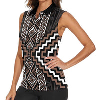 Classic Tukutuku Pattern Aotearoa Women Sleeveless Polo Shirt Niho Taniwha and Puhoro Motifs LT7 - Polynesian Pride